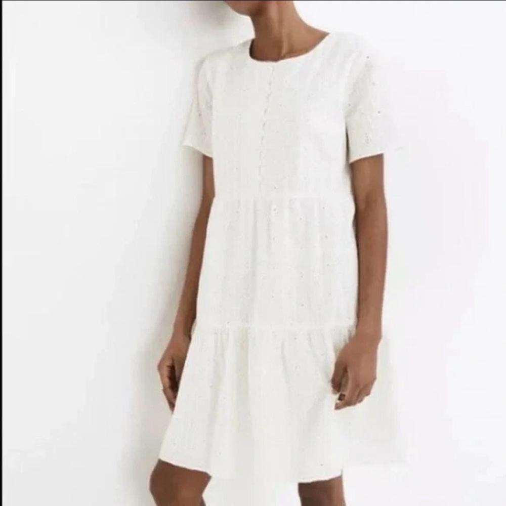 Madewell - Embroidered Eyelet Button Front Tiered Mini Dress White
